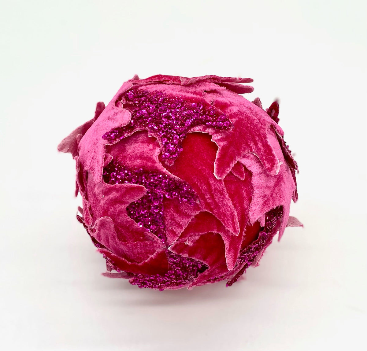 Fuchsia Velvet Leaf Ball Ornament