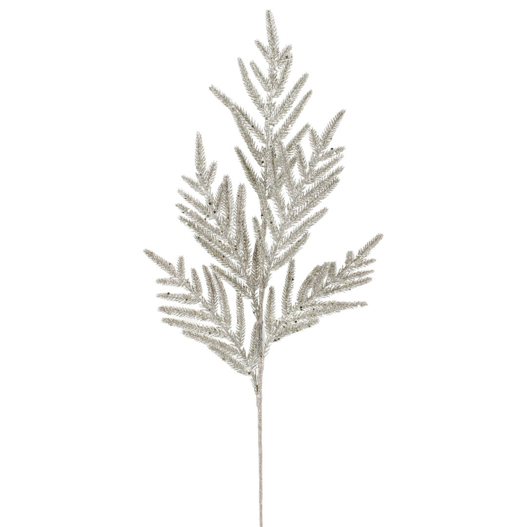 33IN Glitter Fern Spray, Platinum