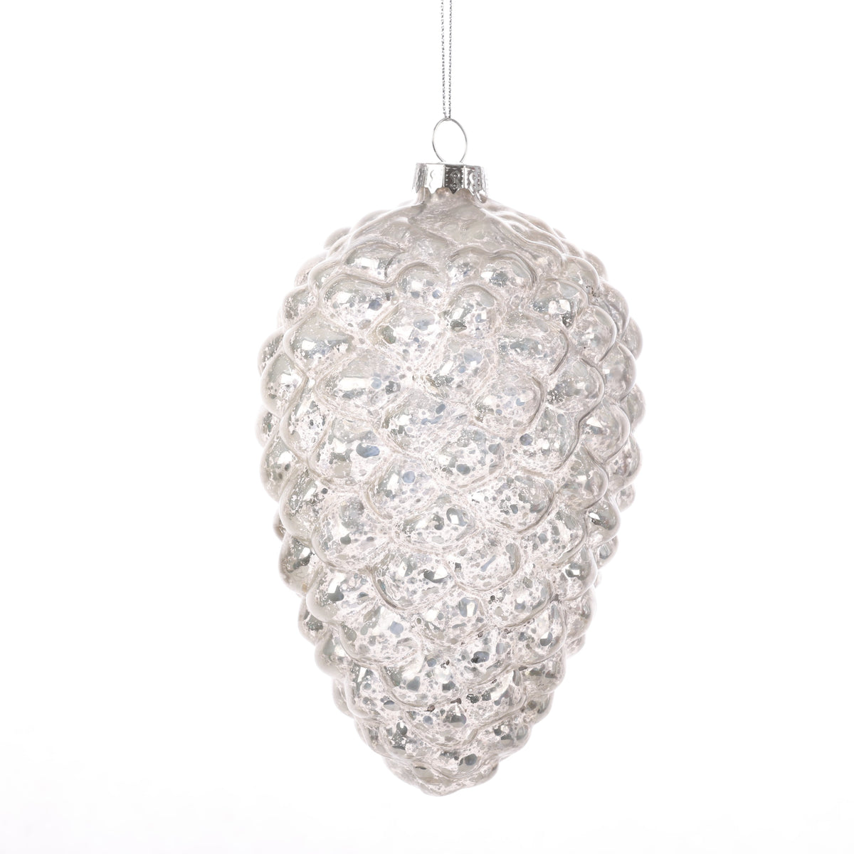 5.5" WHITE/SILVER GLASS PINECONE ORN