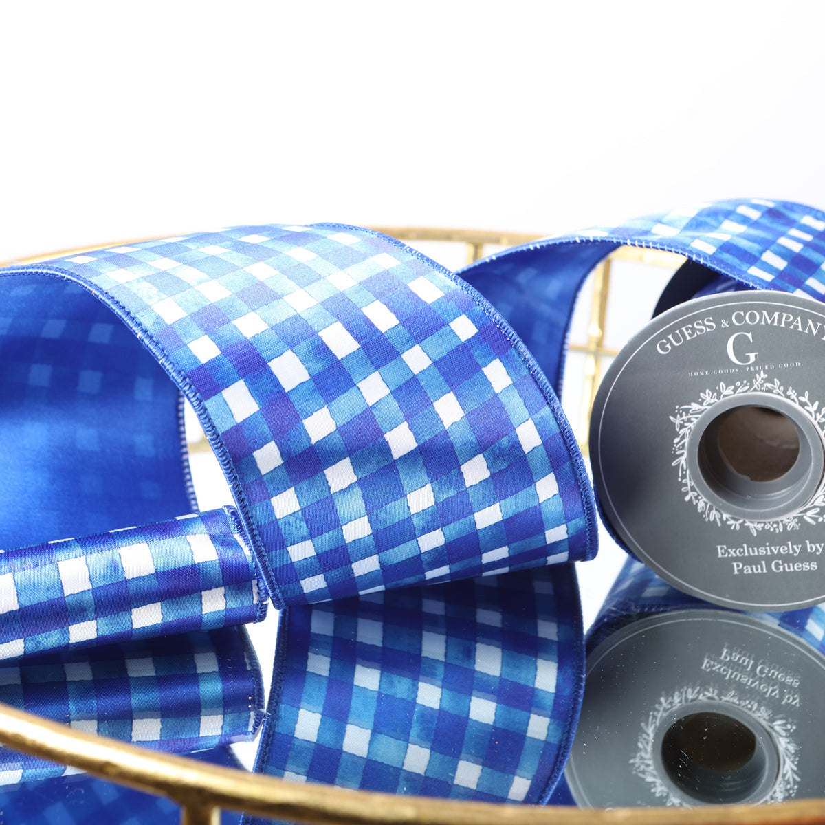 4" DIGITIAL PRINT BLUE PLAID ON SATIN RIBBON 5YD