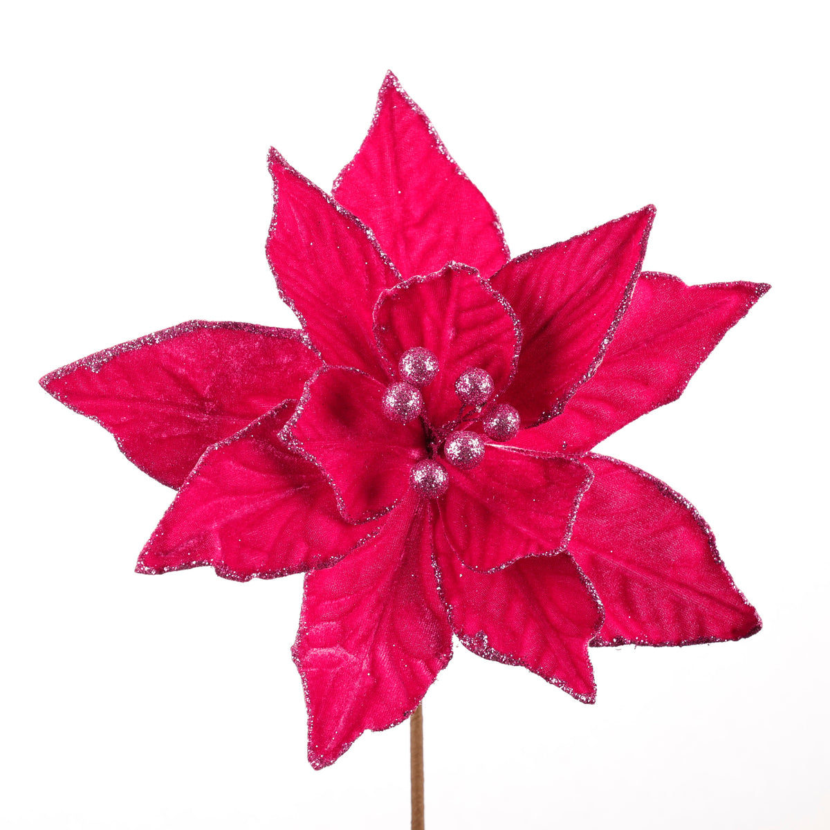12" GLITTER TRIM FUCHSIA POINSETTIA