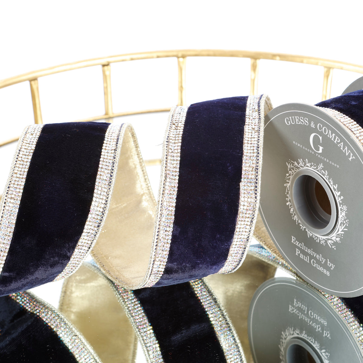 2.5" X 5 RAINBOW TRIM ON NAVY VELVET WITH GOLD EDGE AND GOLD BACK RIBBON