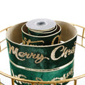 4"X 5 YD GLITTER PRINT ON GREEN PLUSH VELVET WITH LT GOLD METALLIC DUPION BACK RIBBON
