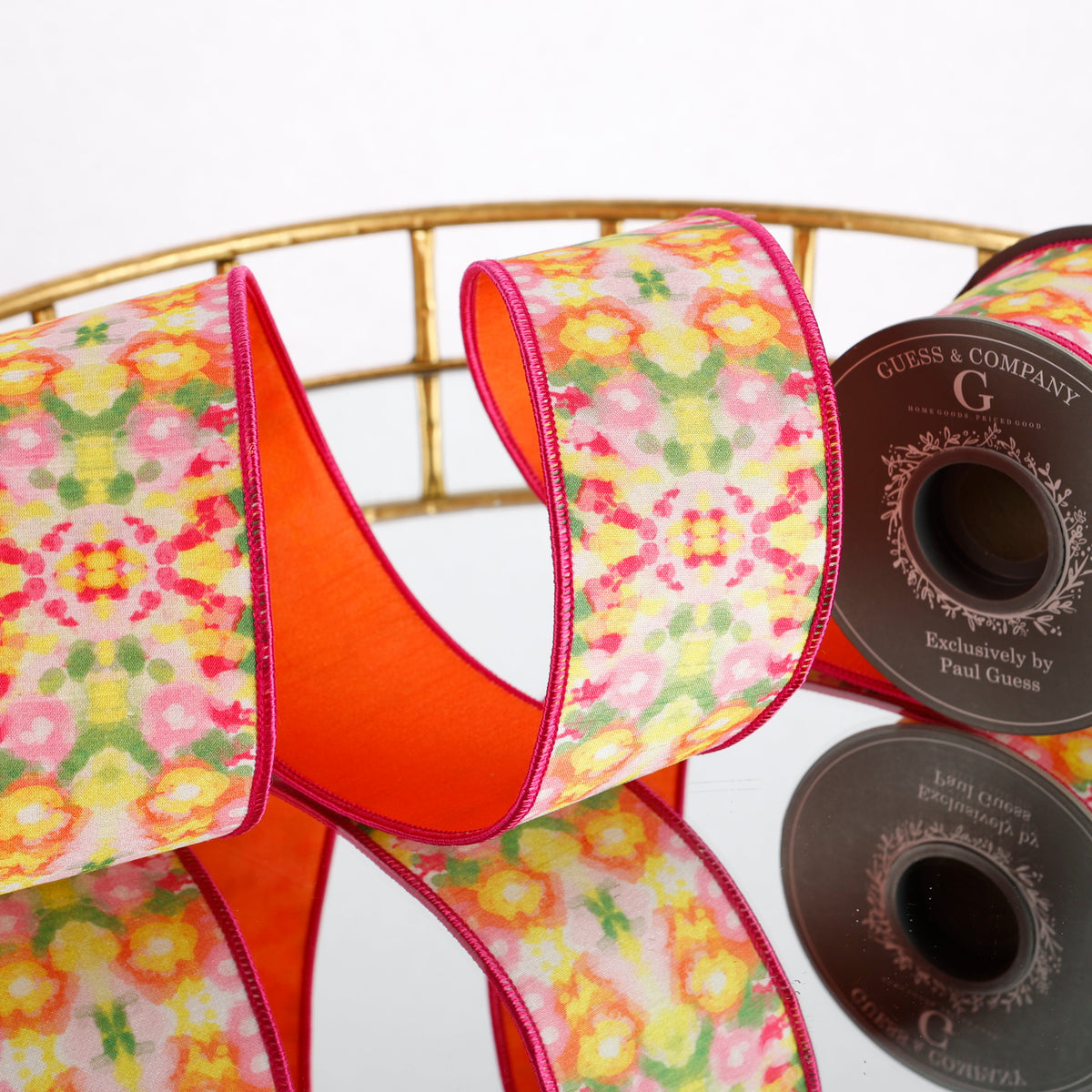 2.5" DIGITAL PRINT ON DUPION WITH ORANGE DUPIOIN BACK FUCHSIA EDGE RIBBON