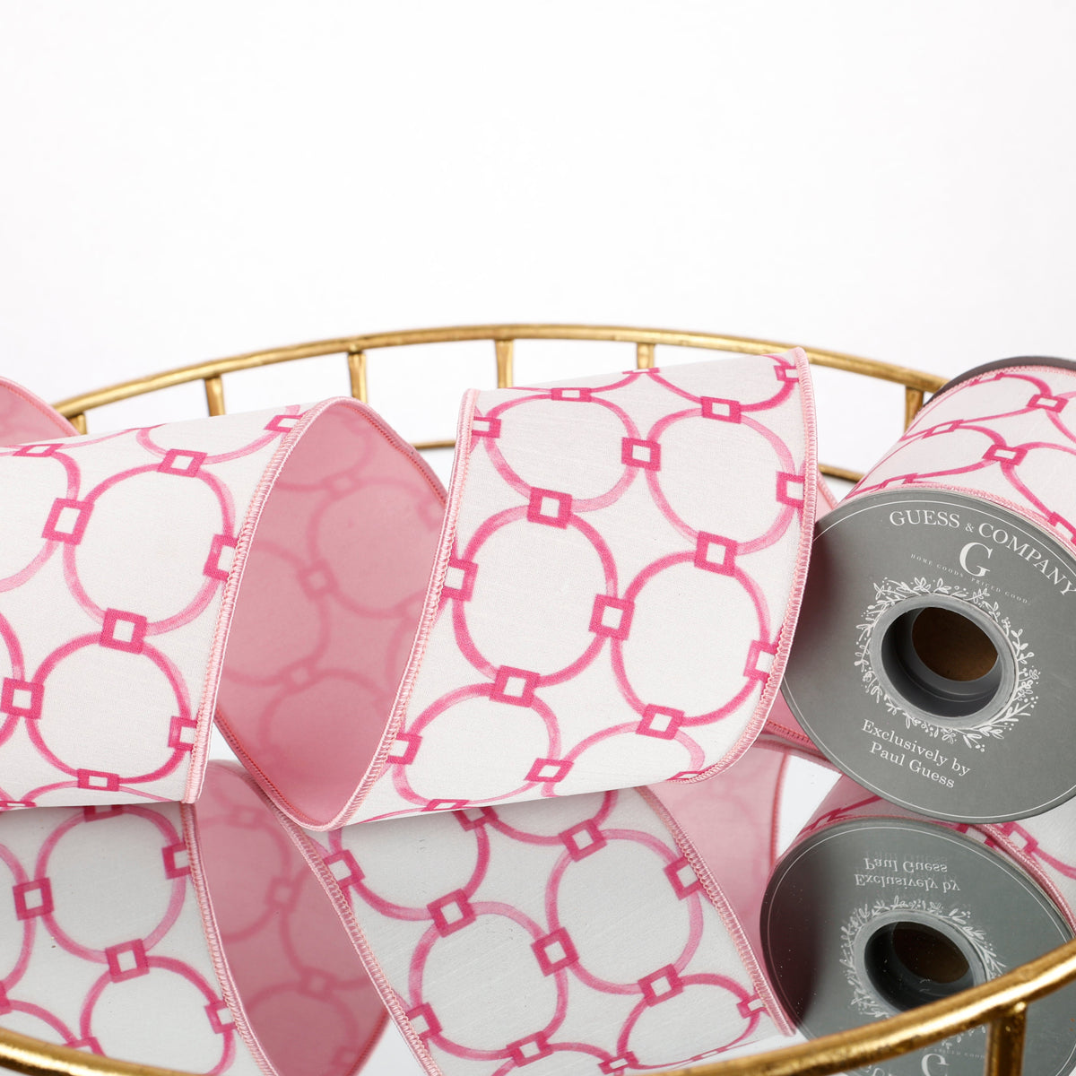 4"X 5 YD DIGITAL PRINT ON DUPION WITH LT PINK DUPION BACK RIBBON