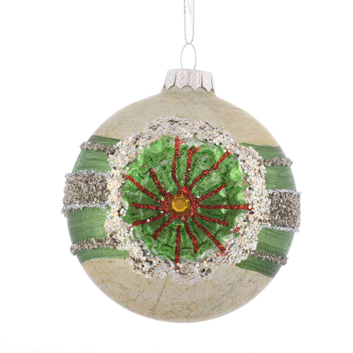 3.2" D GLASS CHRISTMAS TREE ON THE BALL ORN-GREEN