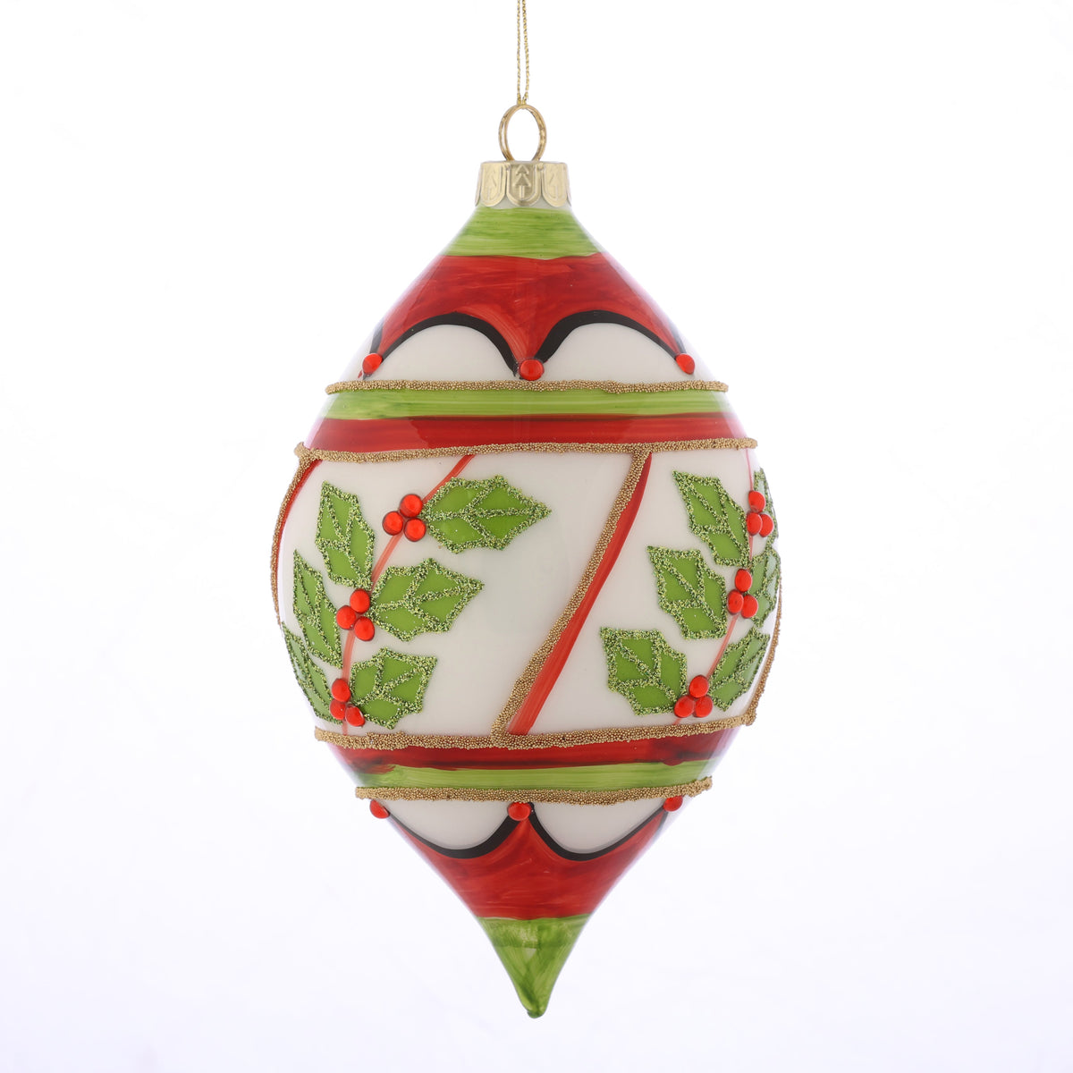 D 5"/12CM GLASS DOUBLE POINT HOLLY ORNAMENT