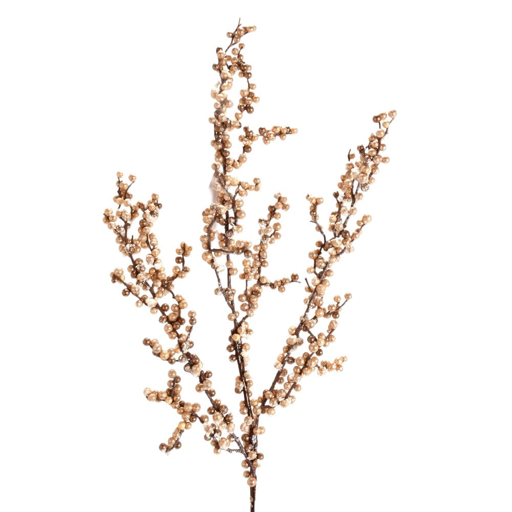 35IN Frosted Ilex Berry Spray, Soft Gold