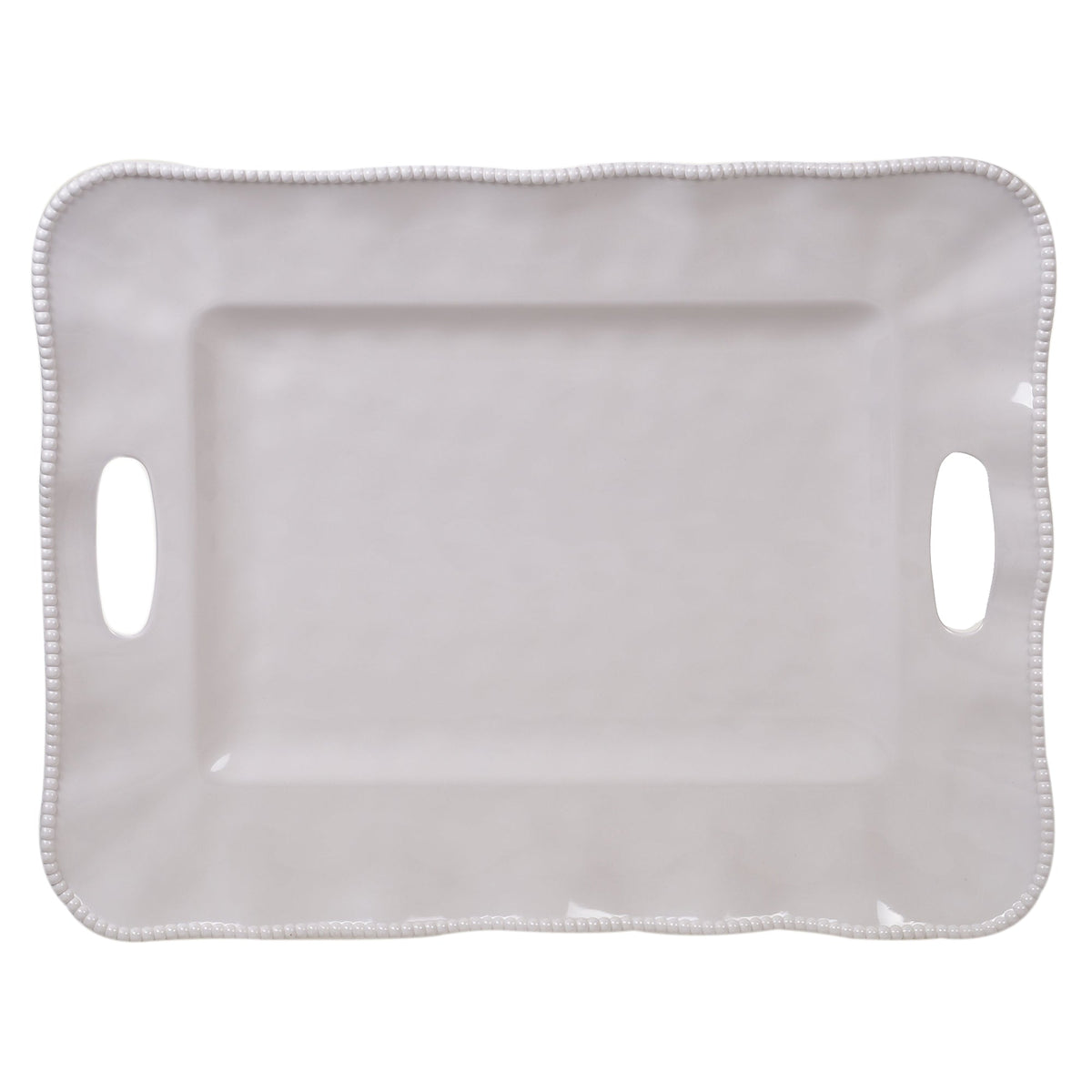 Perlette Cream Rectangular Tray w/Handles 19 in x 15 in