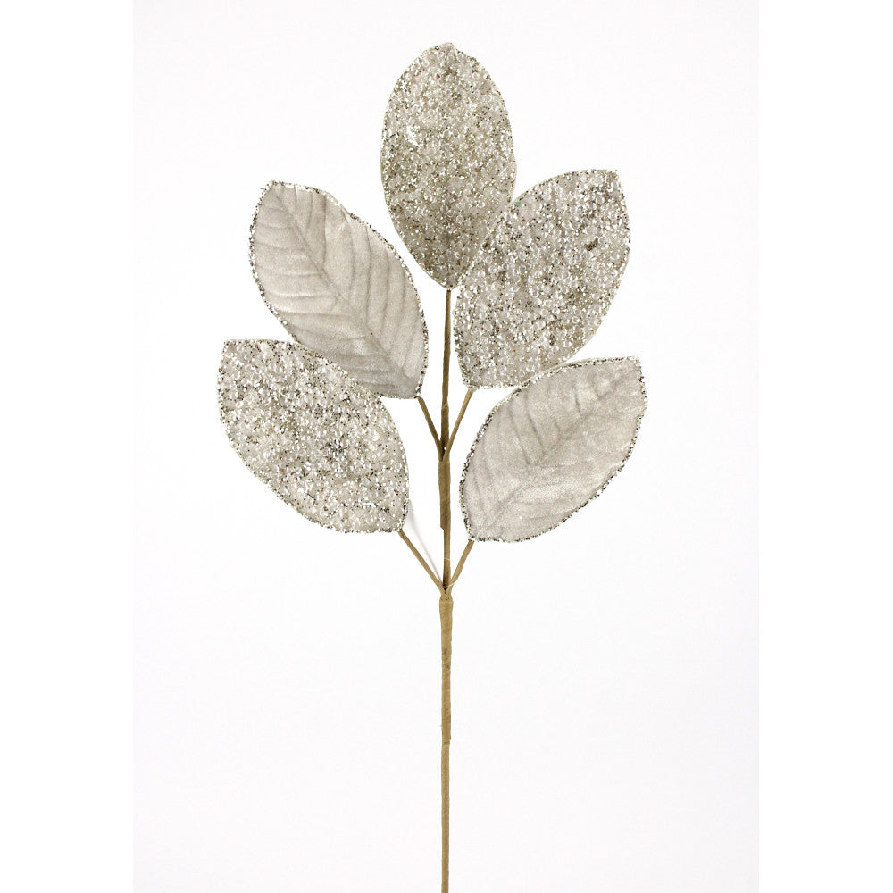 25IN Magnolia Leaf Stem, Platinum