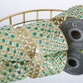 4"X 5 YD CUTWORK EMERALD GREEN/GOLD TRIM RIBBON