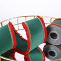 4" X 5 YD GREEN DUPION WITH RED TRIM AND MATCHING BACK ORANGE EDGE RIBBON