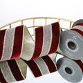 4"X 5 YD TRIM ON BURGUNDY VELVET WITH LT GOLD METALLIC DUPION BACK RIBBON