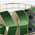 2.5" X 5 YDS GREEN PLUSH VELVET WITH LT GOLD BACK RIBBON