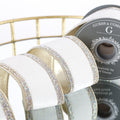 2.5" X 5 YD RAINBOW TRIM ON WHITE VELVET WITH GOLD BACK AND GOLD EDGE RIBBON