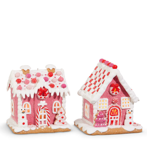 5.5" Lighted Pink Gingerbread House Ornament (LEFT ONLY)