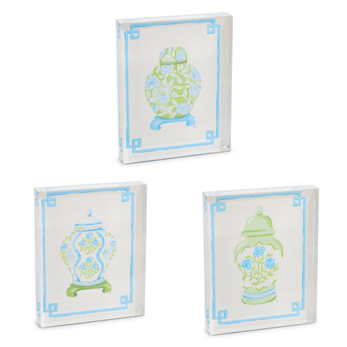 8" FLORAL GINGER JAR ACRYLIC BLOCK-GREEN LID ONLY