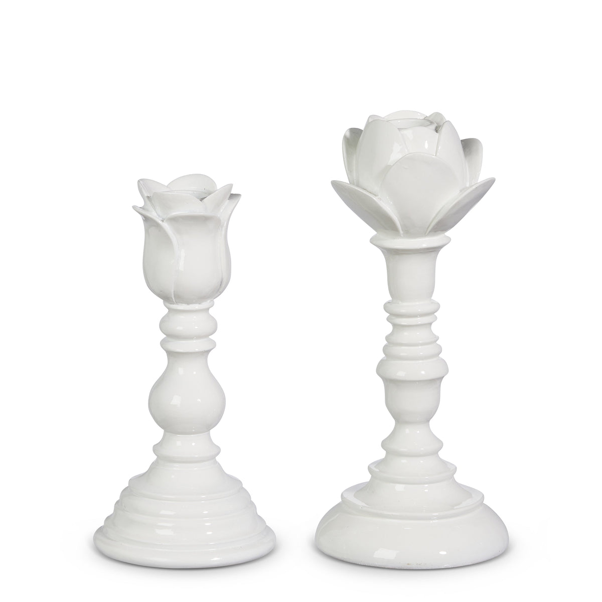 7" WHITE FLORAL CANDLE STICK