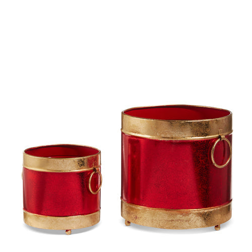 5" D X 5" H Red and Gold Metal Container (SMALL ONLY)