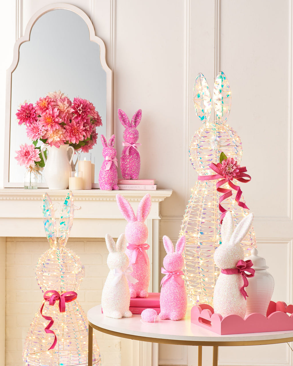 12" IRIDESCENT PINK FLOCKED BUNNY
