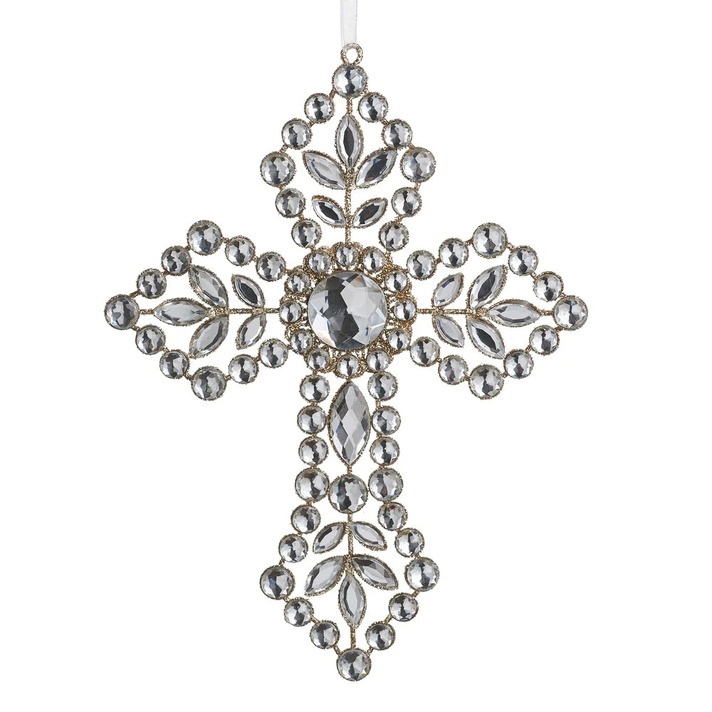 9" Clear Jewel Cross Ornament