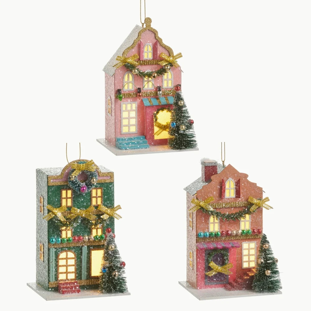5.5" Lighted Paper Multicolored House Ornament (BOTTOM LEFT ONLY)