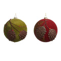 5" Flocked Glitter Pinecone Ball Ornament (RED ONLY)