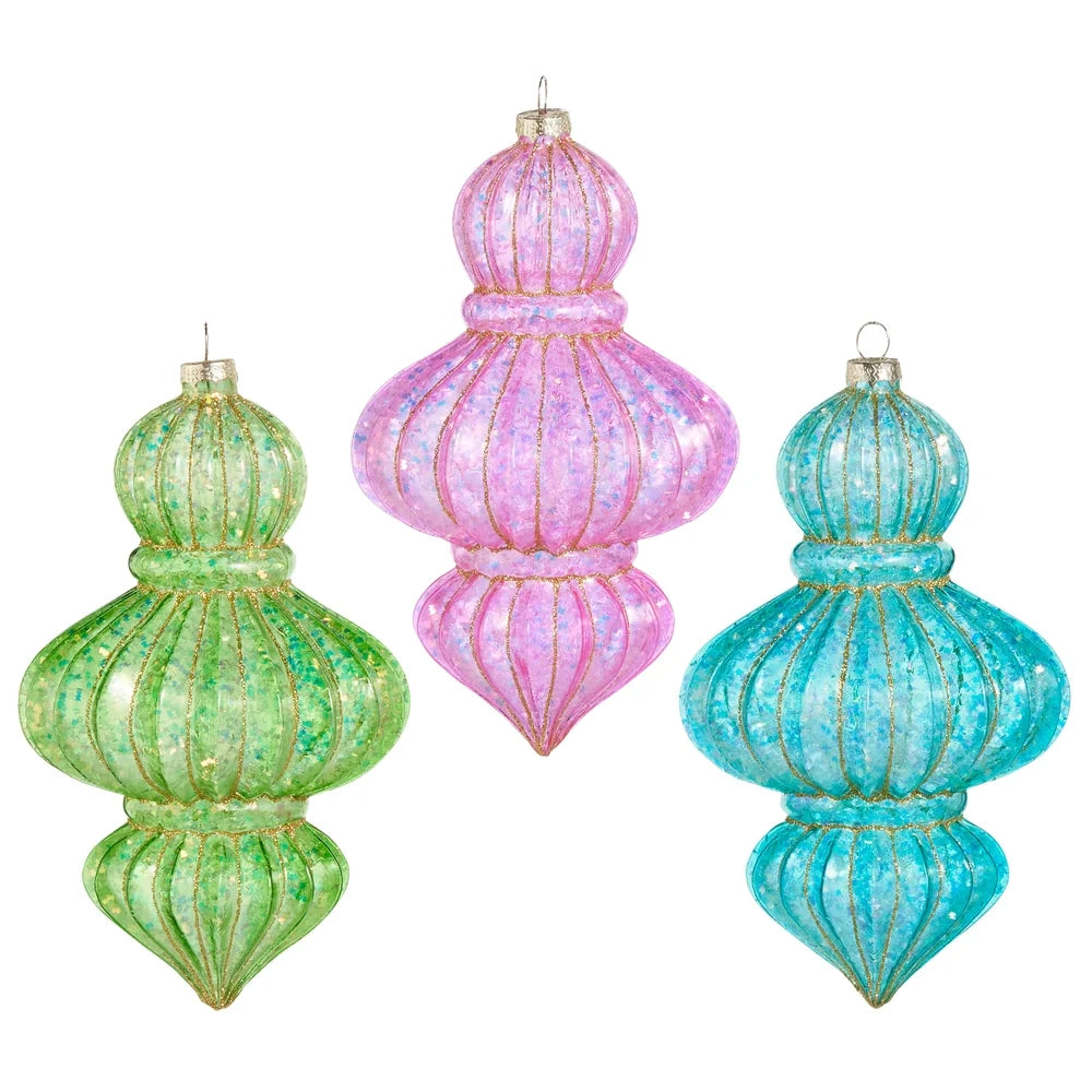 7.5" Bright Glitter Finial Ornament (GREEN ONLY)