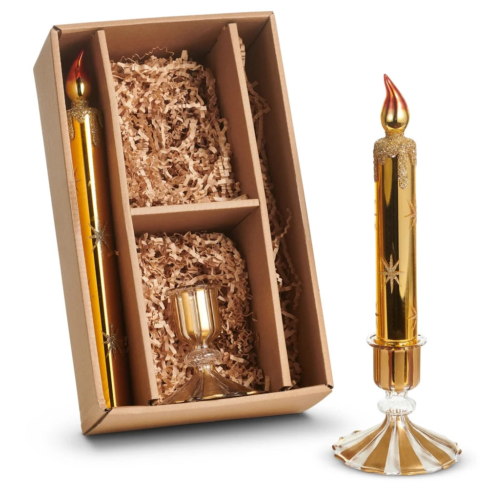 11" Box of Gold Glass Candles and Holders