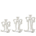 9" White Pearlescent Bow Candlesticks (LARGE ONLY)
