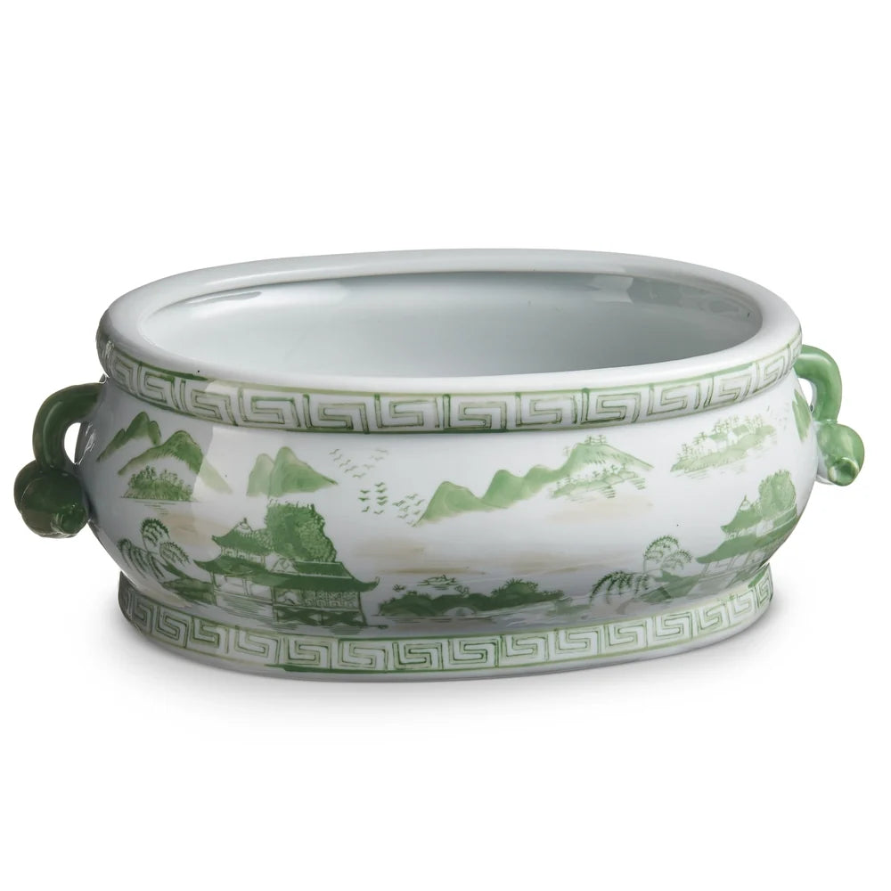 17" Green and White Planter