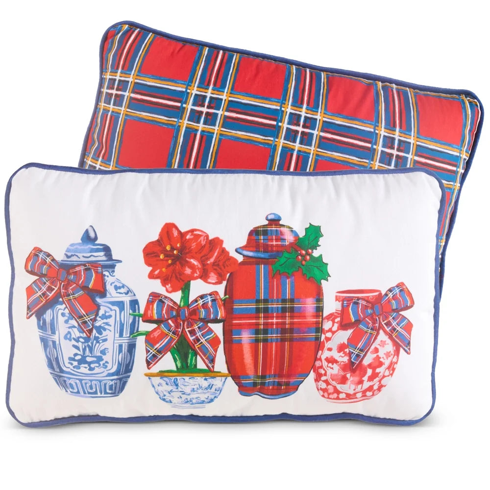 20" Dressed in Plaid Chinoiserie Lumbar Pillow