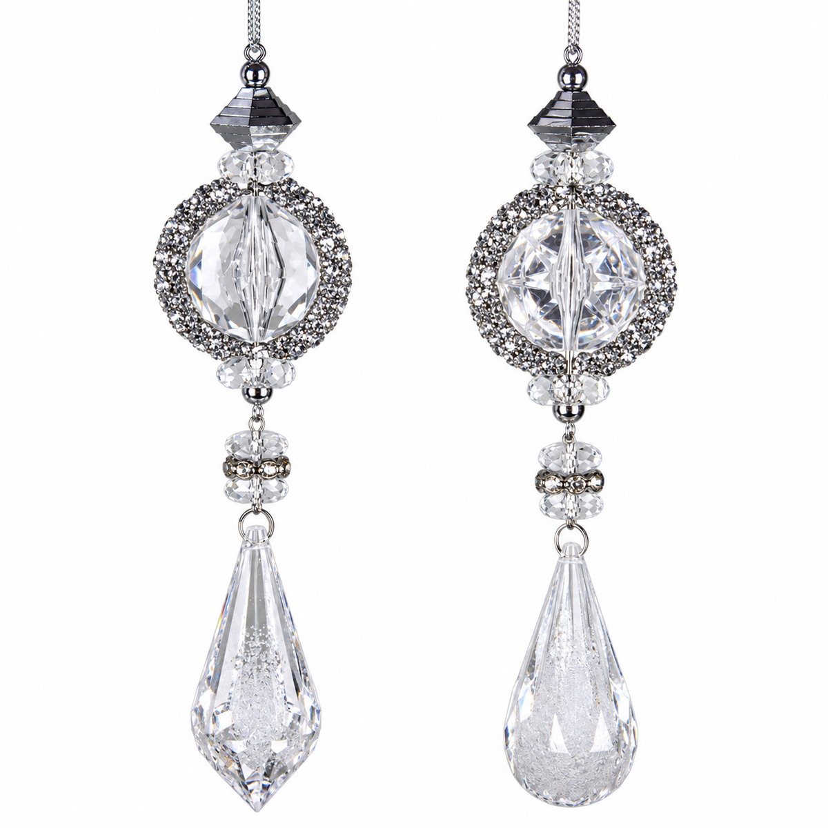 6.5IN Crystal Jewel Drop Ornament, Platinum Clear (RIGHT ONLY)