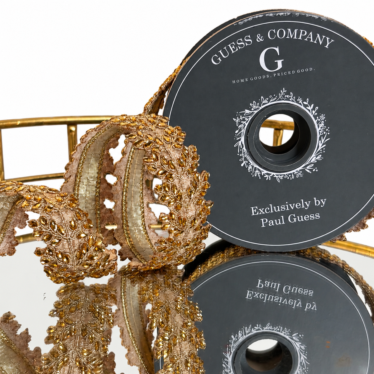 1.5"X5YD JEWELED TRIM ON GOLD LAME BACKED RIBBON