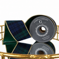 2.5"X5YD BLACKWATCH TARTAN PLAID WITH GOLD EDGE AND DARK GREEN DUPION BACK RIBBON