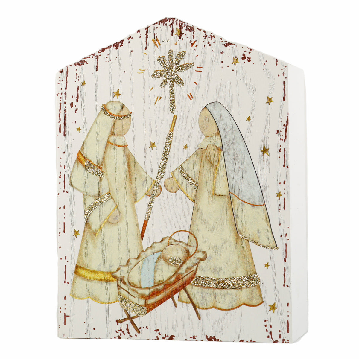 Mdf W/ Glitter Holy Family ORNAMENT