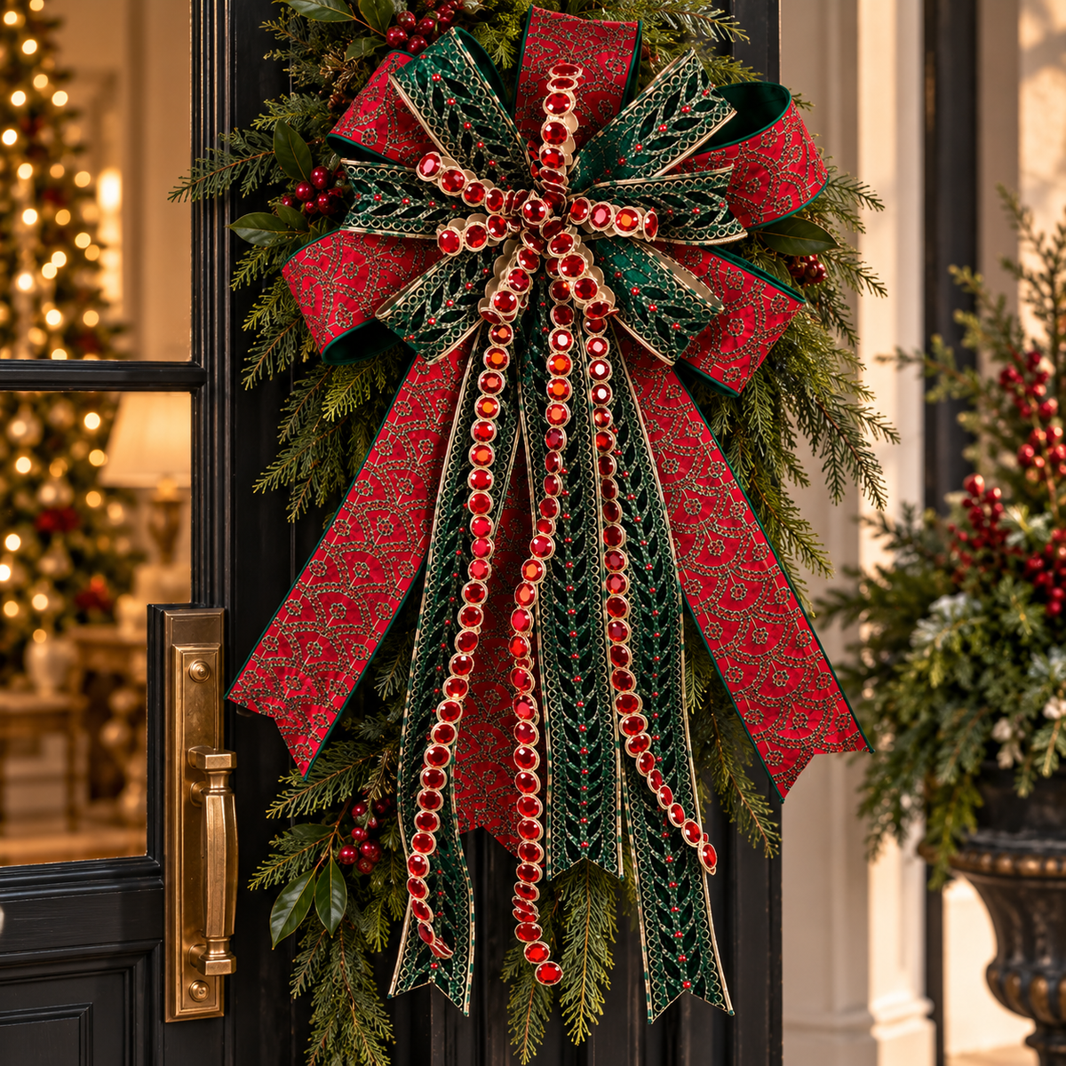 18" X 42" RED, GREEN, & GOLD PREMADE BOW