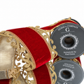 4"X5YD TRIM ON RED PLUSH VELVET WITH METALLIC DUPION BACK RIBBON