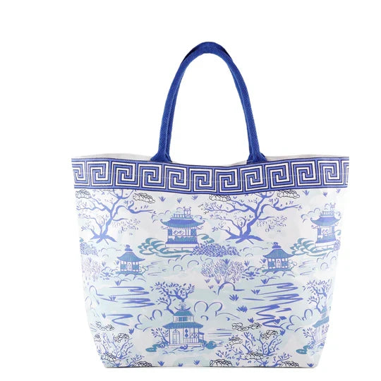 BLUE/WHT CHINOISERIE PATTERN TOTE BAG-SPRING WH SALE ITEM