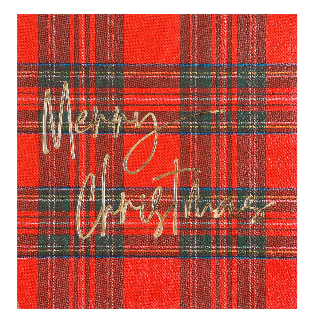 Red Plaid Merry Christmas Beverage Napkin 20 Pieces Per Pkg