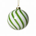 5" Glass Ball Striped Ornament Green