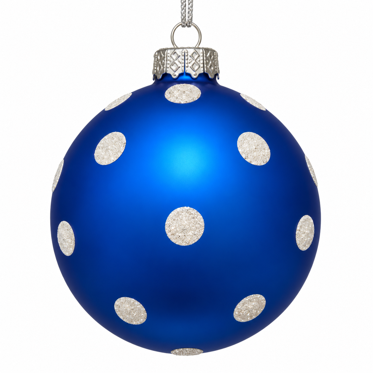 5" Glass Blue with White Polka Dot Ornament