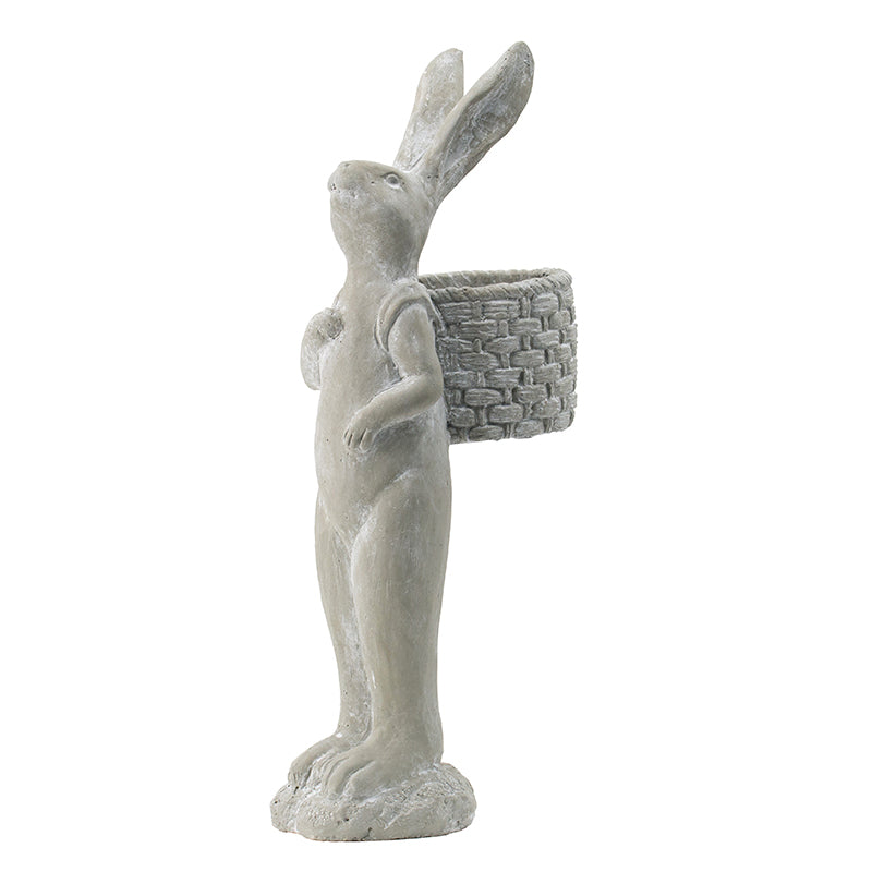 8.5x5.5x19.5" Tall Gray Cement Rabbit Basket Planter