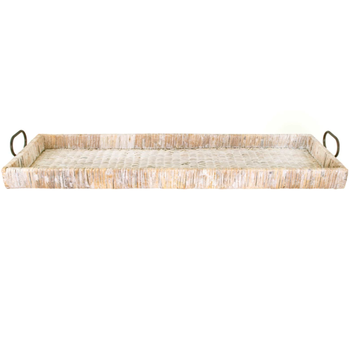 Decorative Rattan Tray with Metal Handles