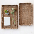 Decorative Hand-Woven Water Hyacinth & Rattan Trays w/ Handles, SMALL ONLY