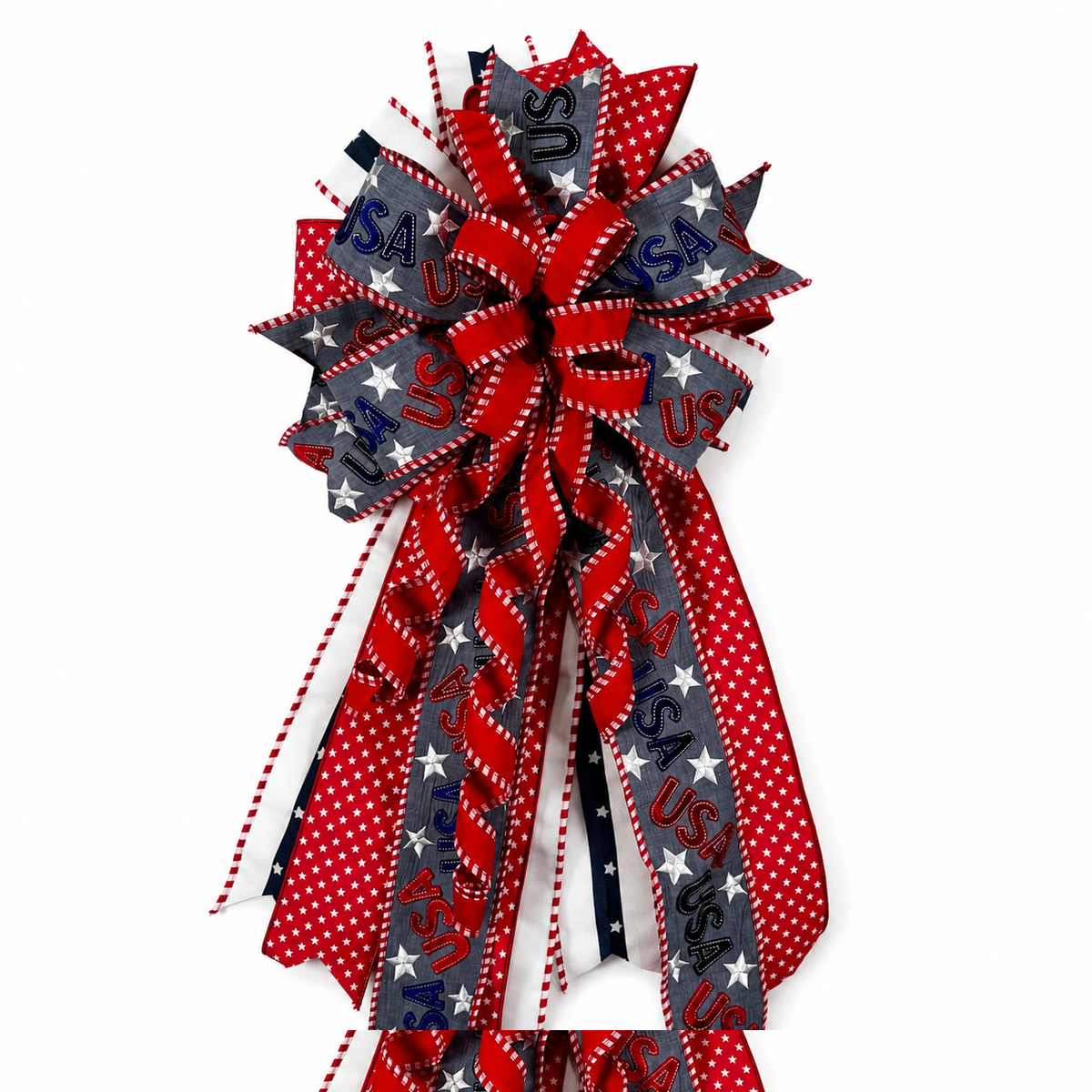18" X 40" Red, White & Denim - Premade Bow