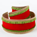4" X 5 YDS RED VEL GREEN FRINGE DUP BACK RIBBON