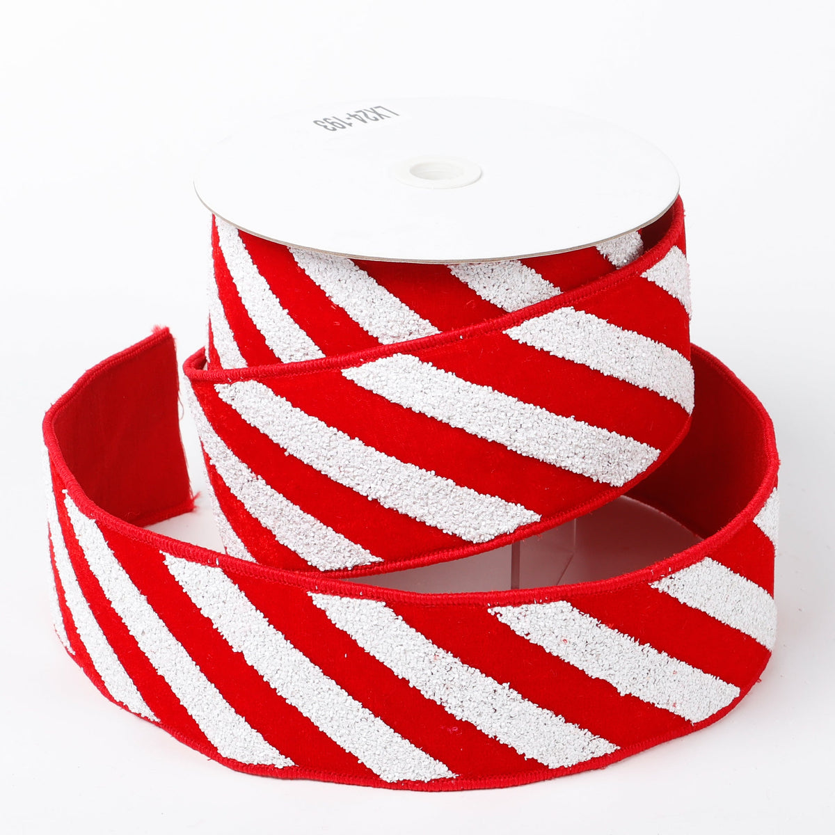 2.5" X 5 YDS RED VELVET WHITE BEADED DUP BACK RIBBON