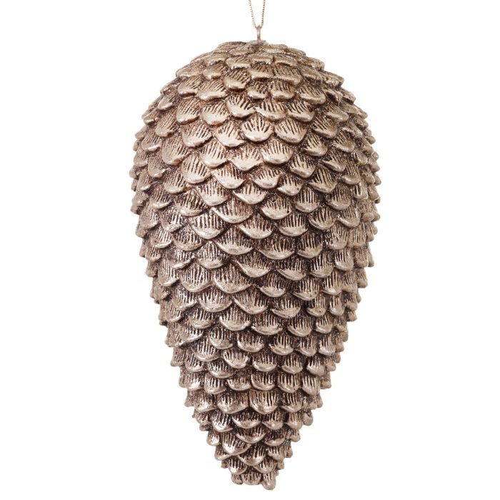 9" GLITTER SEQUIA PINE CONE ORNAMENT