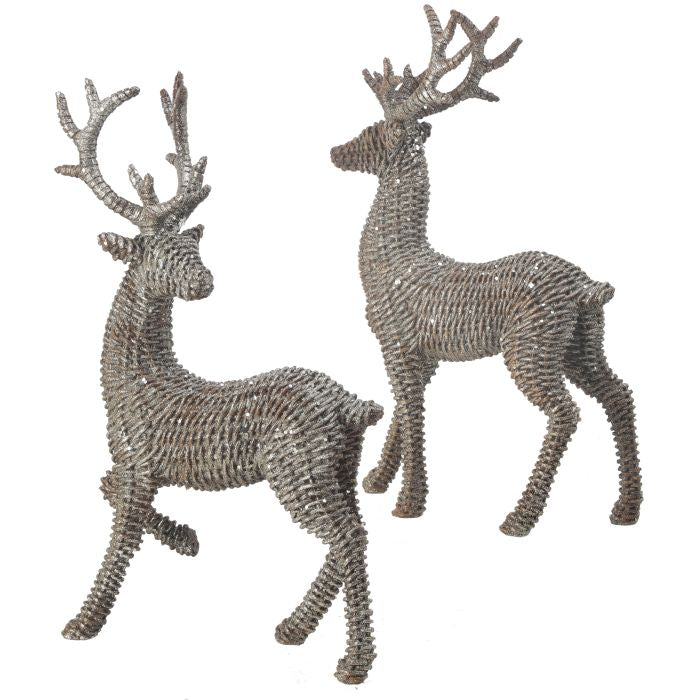 18" RSN GLITTER RATTAN STANDING DEER 2AST